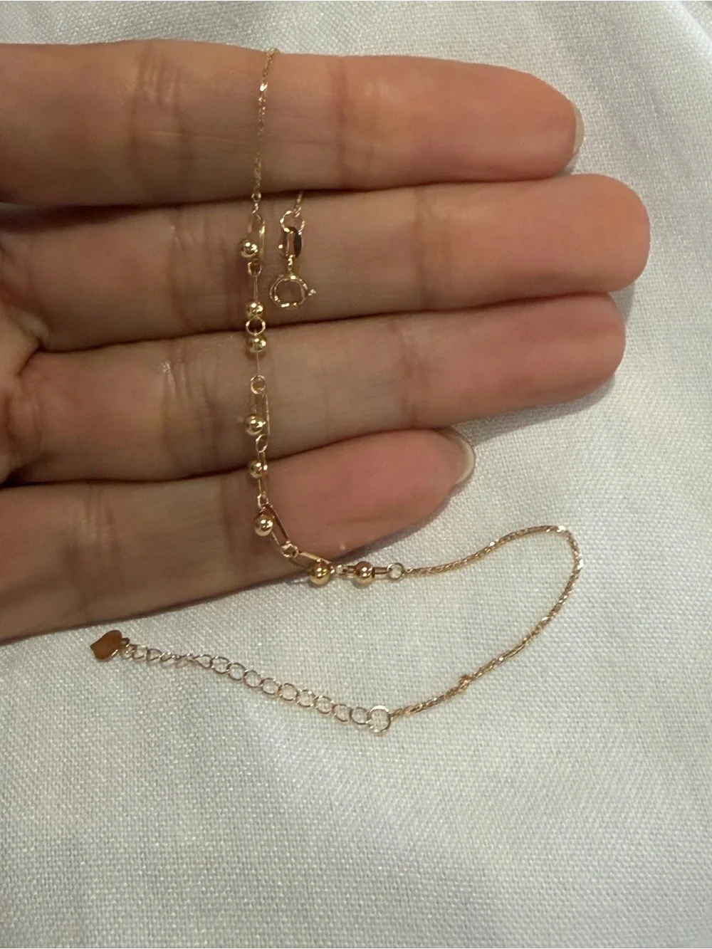 18K Solid Gold Italian Bead Link Bracelet | Adjustable | Certified